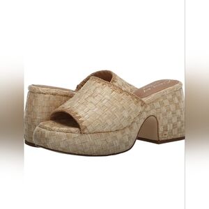 Sam Edelman Ilyse Beechwood Raffia Platform Block Heel Sandal Slides Size 6